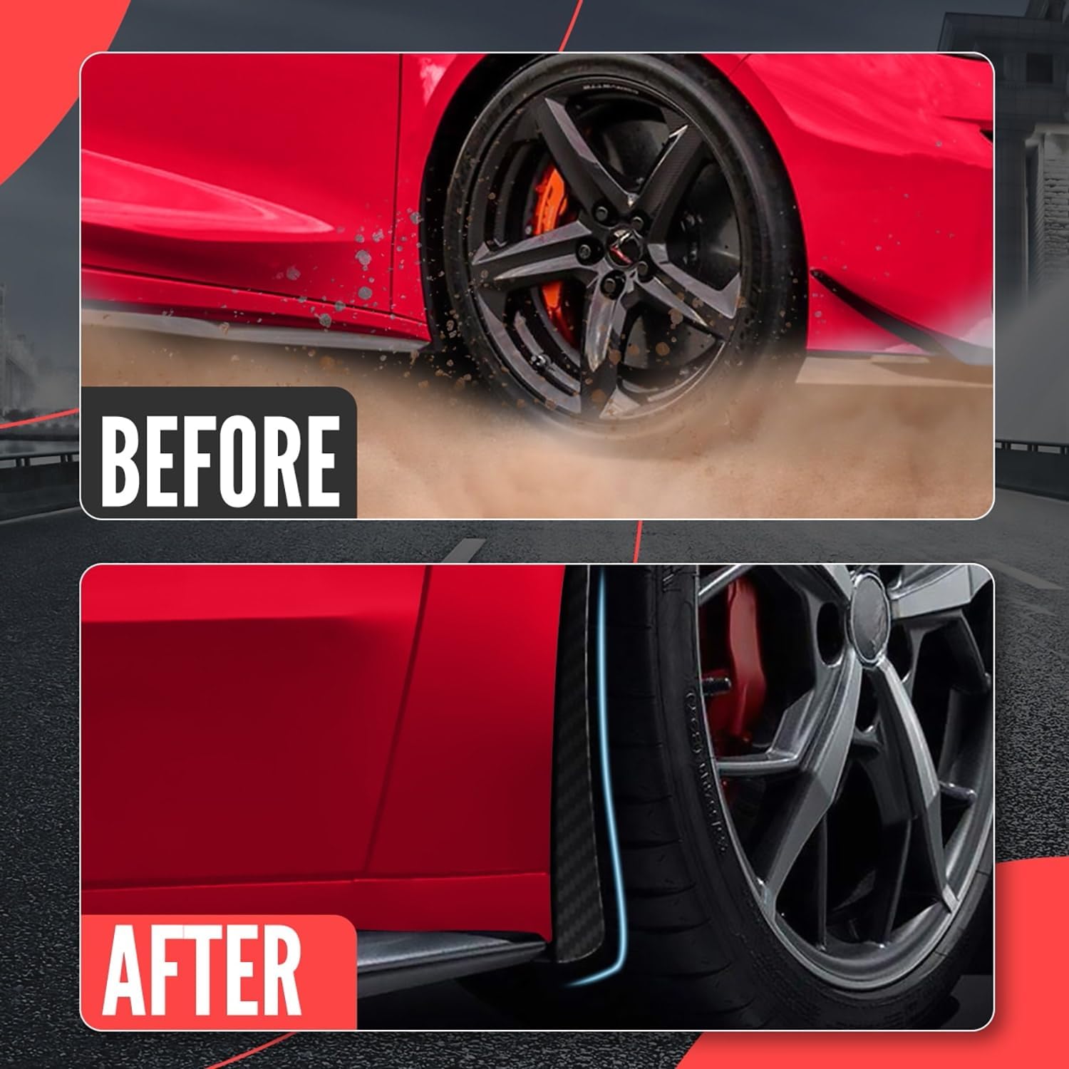 4PCS Front & Rear Mud Flaps,Carbon Fiber Pattern Splash Guards Wheels Rock Mudguards Mudflap Fender for Corvette C8 Stingary Z51 Convertible/HTC 2020 ,Replace OEM #84263453 84263457